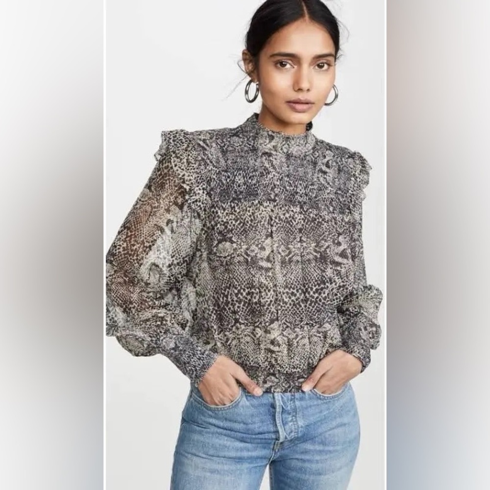 Free People Snake Print Sheer Blouse